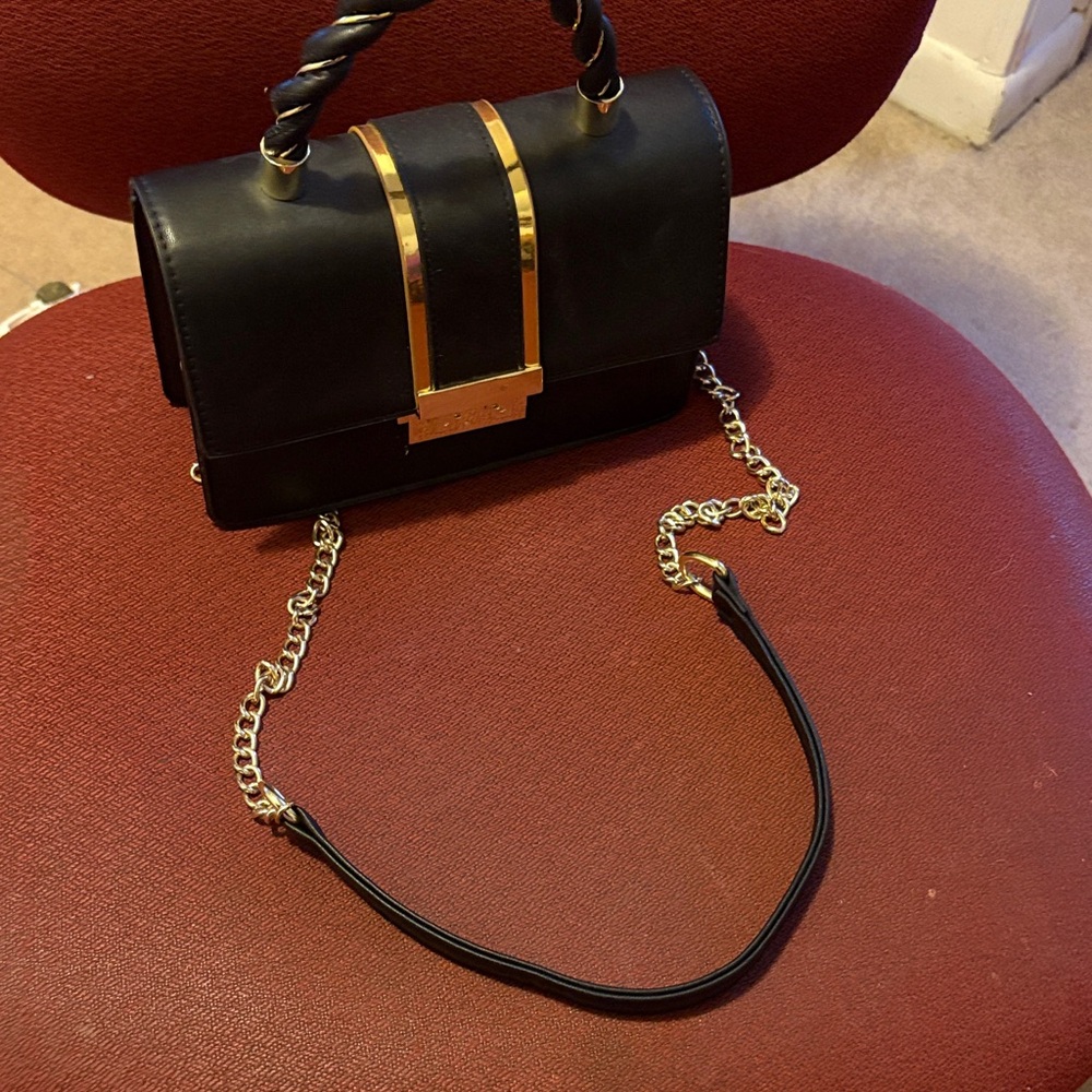 MW Black and Gold Shoulder Purse with Removable Strap